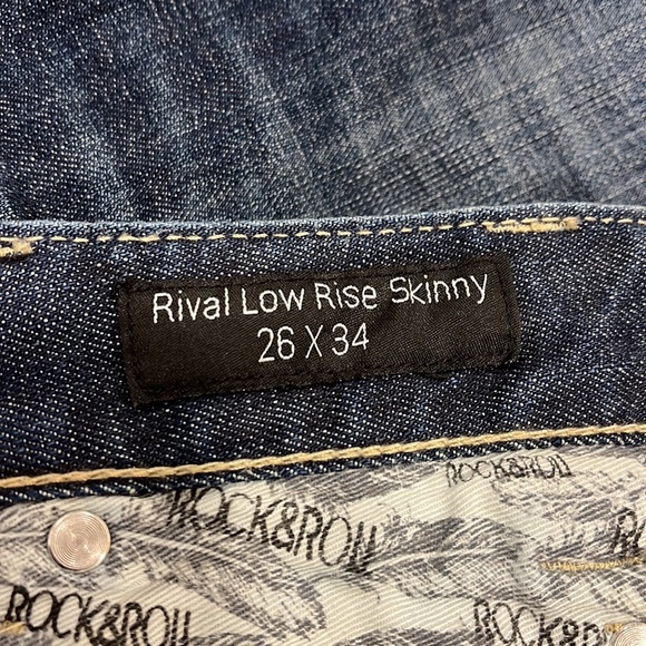 Like new rock & roll double roll skinny jeans with serape patches & holes - Picture 6 of 6